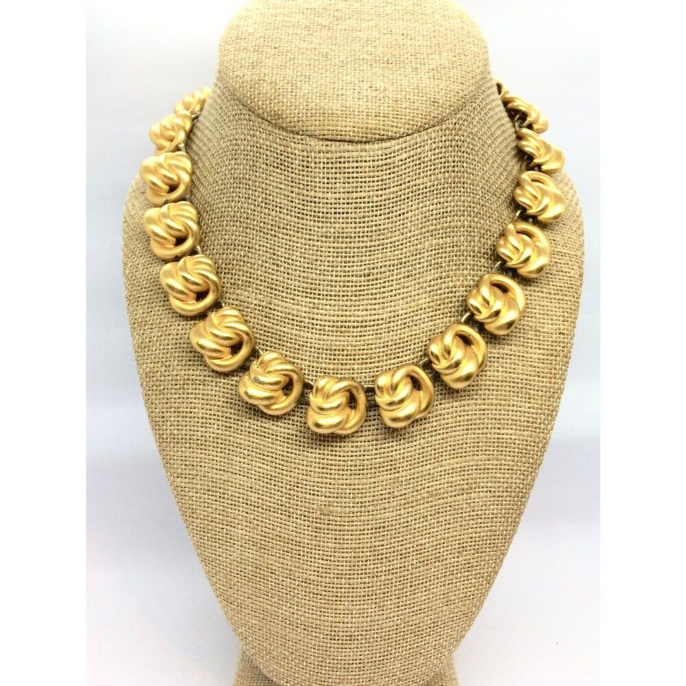 VINTAGE ANNE KLEIN Necklace Gold Tone Knot Link Collar Statement Choker